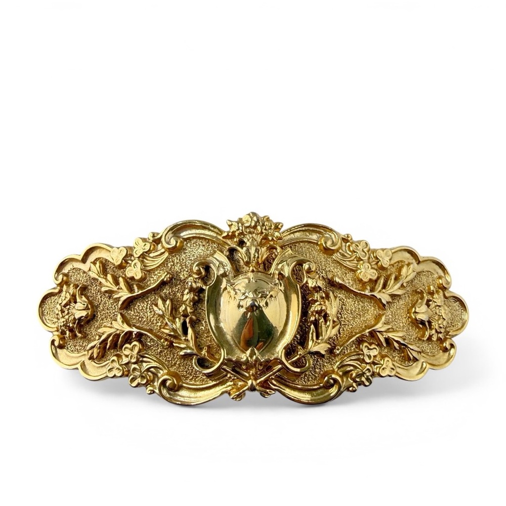 Vintage Accessocraft NYC Royal Crest Victorian Belt Buckle Goldtone